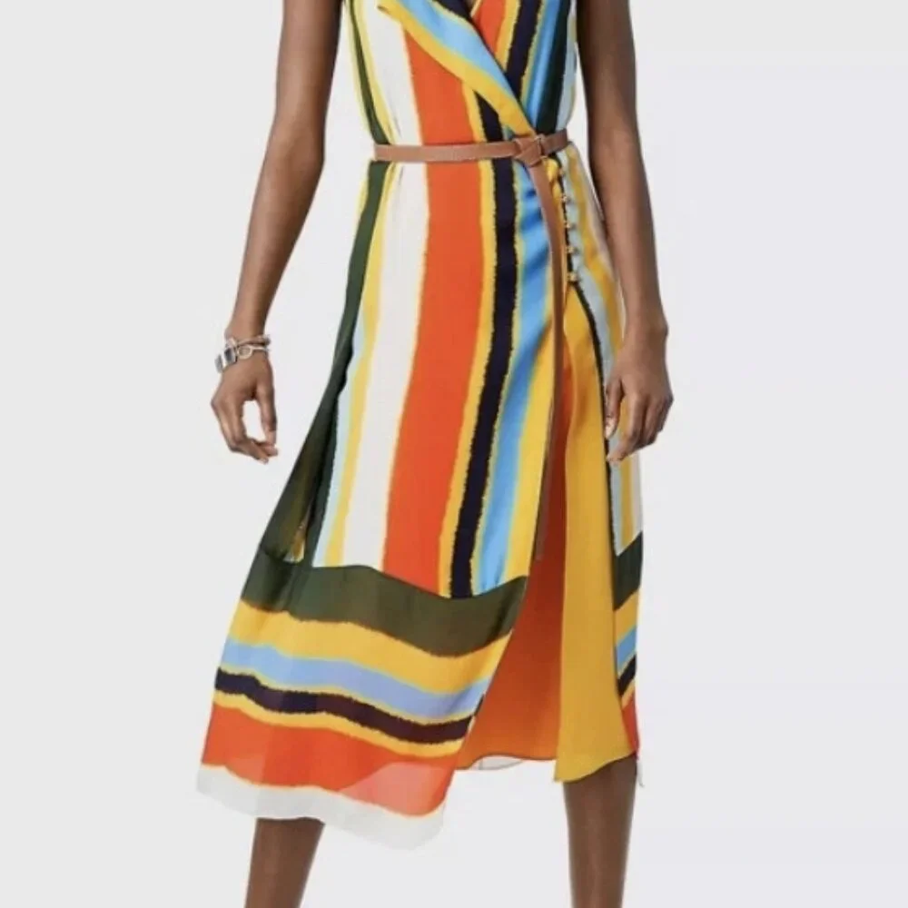 NWOT TORY BURCH Bettina Striped Silk Midi Dress M $698
